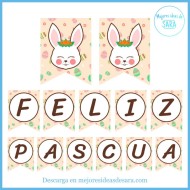 Banderines Guirnalda Conejito Feliz Pascua | Imprimibles PDF GRATIS | Mejores Ideas de Sara
