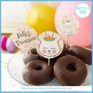 Toppers Redondos Conejito Feliz Pascua | Imprimibles PDF GRATIS | Mejores Ideas de Sara