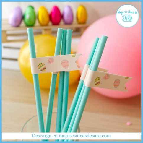 Banderillas Pajitas Conejito Feliz Pascua | Imprimibles PDF GRATIS | Mejores Ideas de Sara