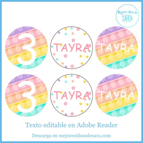 Toppers 5 cm Pop It Pastel (Textos editables) | Imprimibles PDF | Mejores Ideas de Sara
