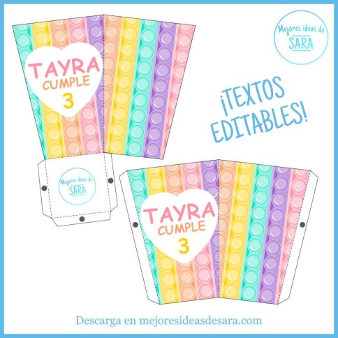 Caja Palomitas Pop It Pastel (Textos Editables) | Imprimibles PDF | Mejores Ideas de Sara