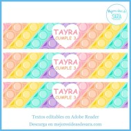 Etiqueta Botella de Agua Pop It Pastel (Textos Editables) | Imprimibles PDF | Mejores Ideas de Sara