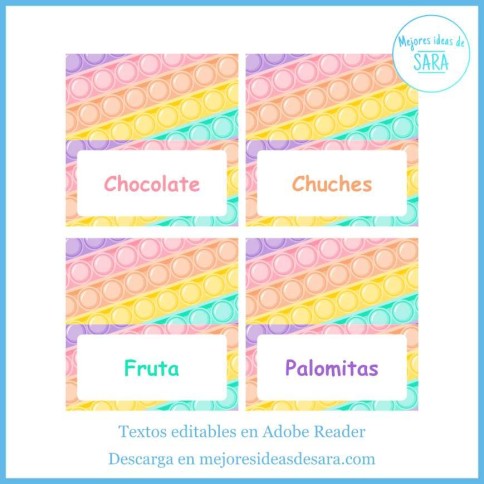 Tarjetas de Mesa Pop It Pastel (Textos Editables) | Imprimibles PDF | Mejores Ideas de Sara