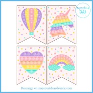 Banderines Guirnalda Pop It Pastel Para Imprimir | Imprimibles PDF | Mejores Ideas de Sara