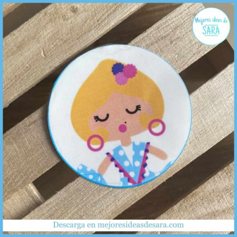 Pegatinas Redondas Niña Flamenca 5 cm | Imprimibles PDF | Mejores Ideas de Sara