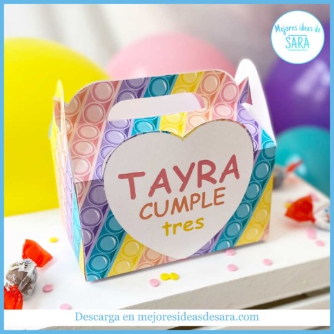 Caja Para Chuches Pop It Pastel (Textos Editables) | Imprimibles PDF | Mejores Ideas de Sara
