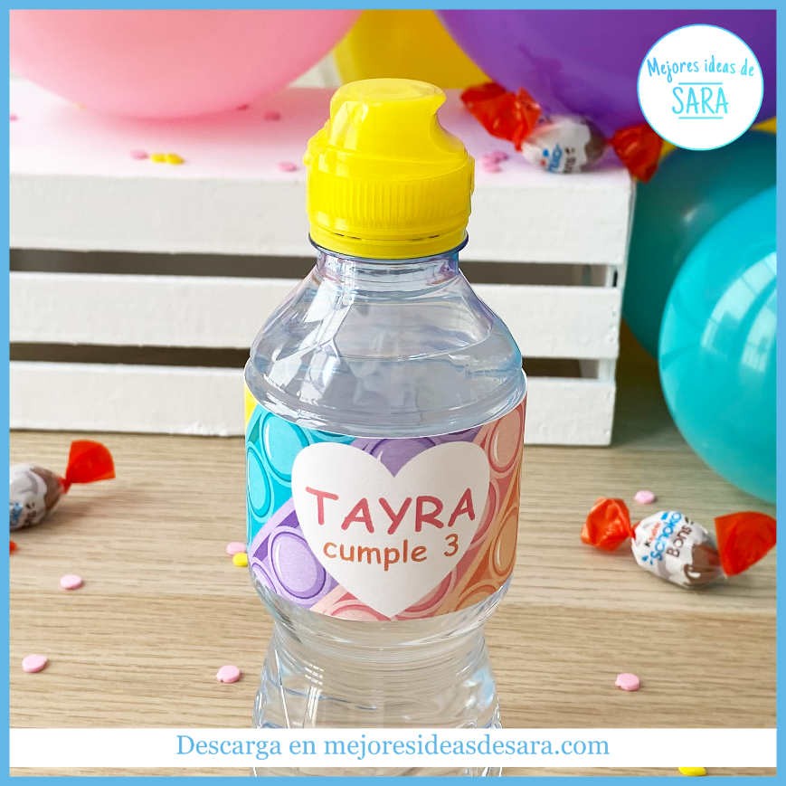 Etiqueta Botella de Agua Pop It Pastel (Textos Editables)