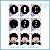 Banderines Miércoles Addams Letras y Números | Imprimibles para fiestas | Mejores Ideas de Sara