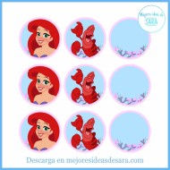 Toppers Redondos La Sirenita para Imprimir | Imprimibles para fiestas | Mejores Ideas de Sara