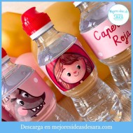 Etiqueta Botella de Agua Caperucita Roja en PDF para Imprimir | Decoración Imprimible para Fiestas | Mejores Ideas de Sara