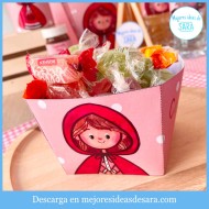 Cubo para Chuches Caperucita Roja en PDF para Imprimir | Decoración Imprimible para Fiestas | Mejores Ideas de Sara