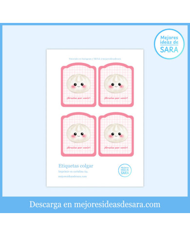 Etiquetas Imprimibles Dumpling Rosa "Gracias por venir" - PDF