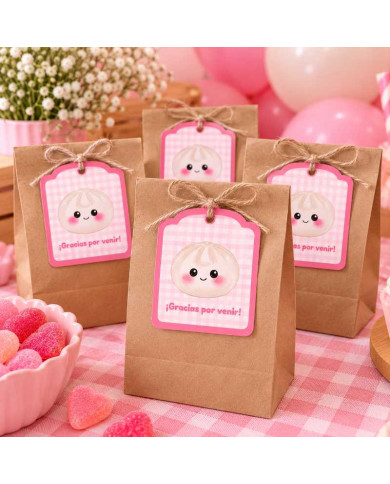 Etiquetas Imprimibles Dumpling Rosa "Gracias por venir" - PDF
