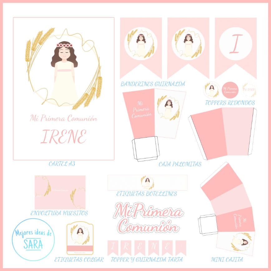 Candy Bar Comunión Niña Trigo (Textos Editables)