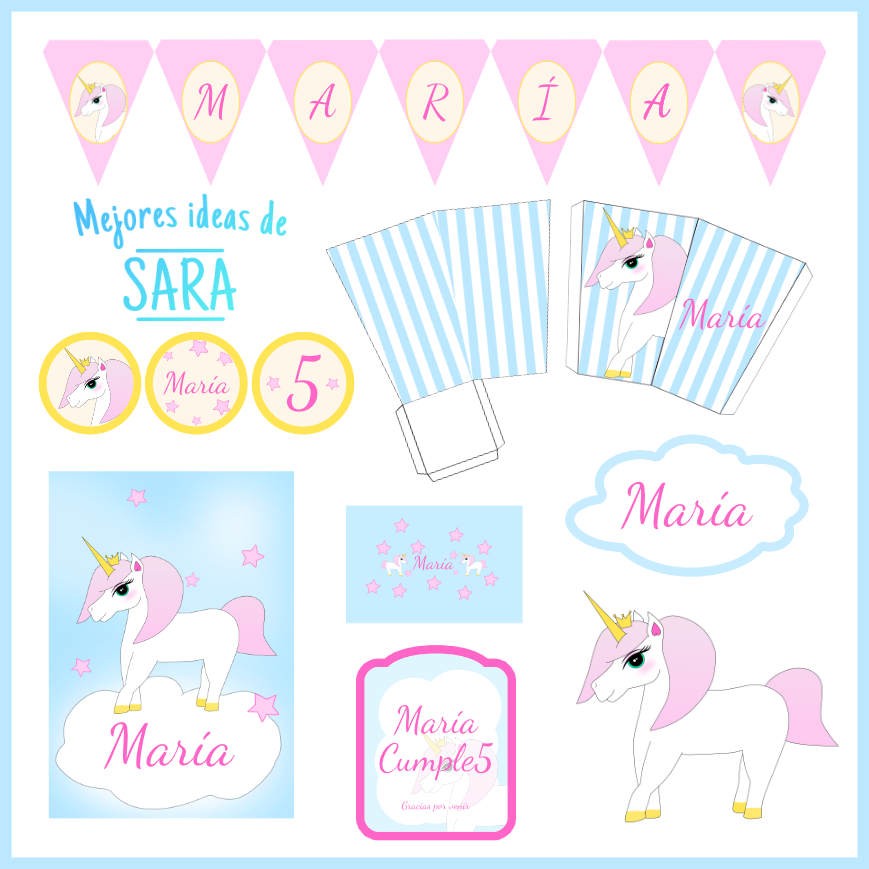 Candy Bar Unicornio Rosa (Textos Editables)