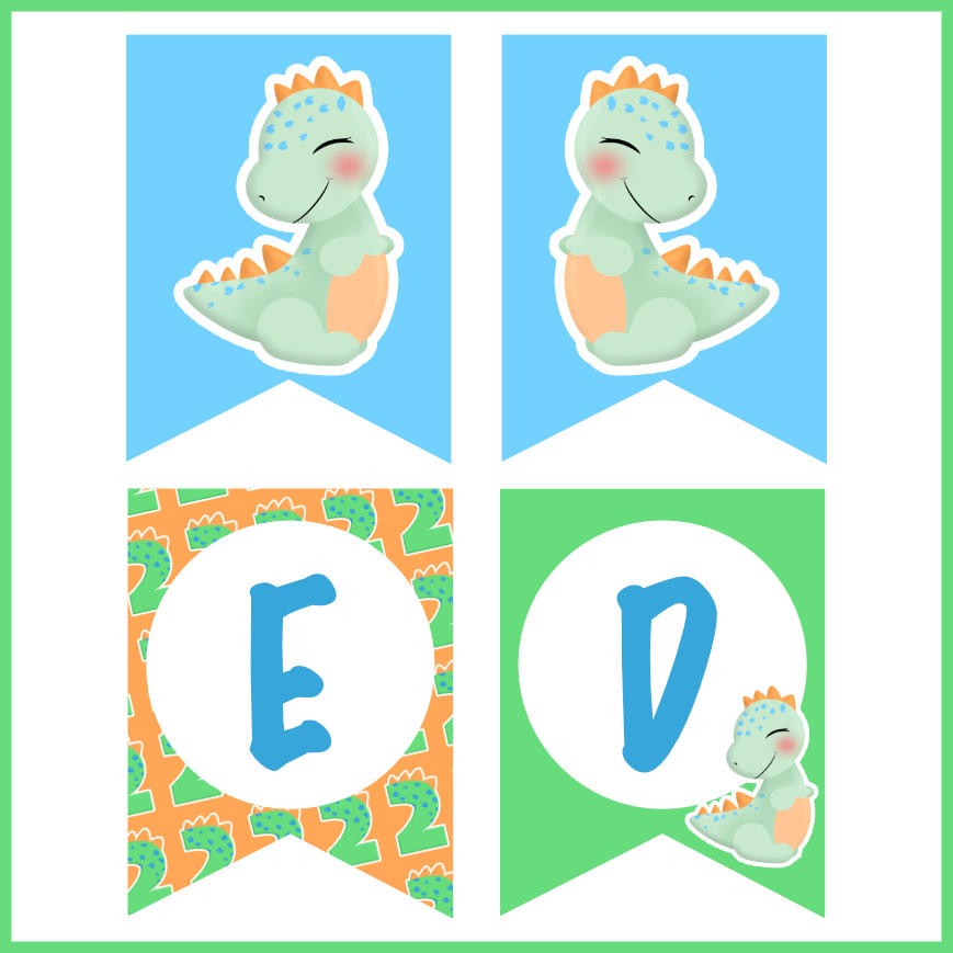 Guirnalda Dinosaurio Bebé Dos Años (Textos Editables)