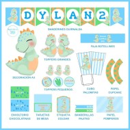 Kit Decoración Fiesta Dinosaurio Bebé para Imprimir (Textos Editables) | Imprimibles PDF | Mejores Ideas de Sara